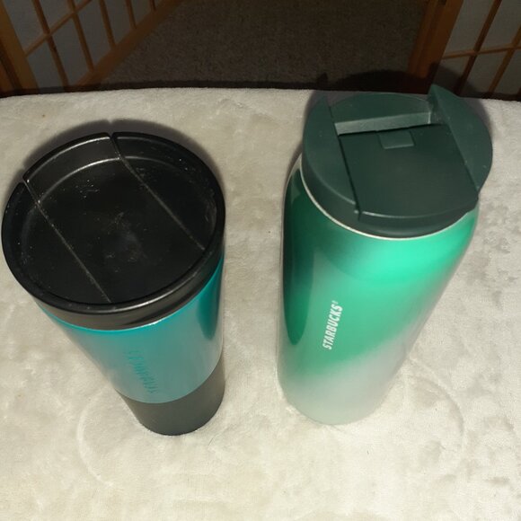 STARBUCKS 2022 HOLIDAY GREEN OMBRE INSULATED TUMBLER 20 0Z & DEEP AQUA DIPPED - Picture 3 of 5
